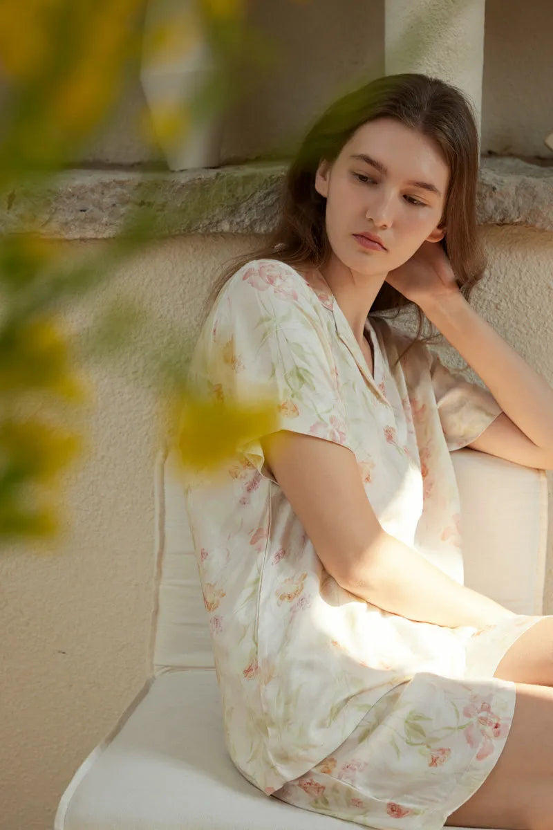 Silky Watercolor Floral Cotton Sateen Pajama