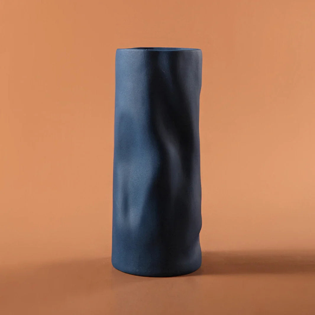 Ruched Frosted Ceramic Vase