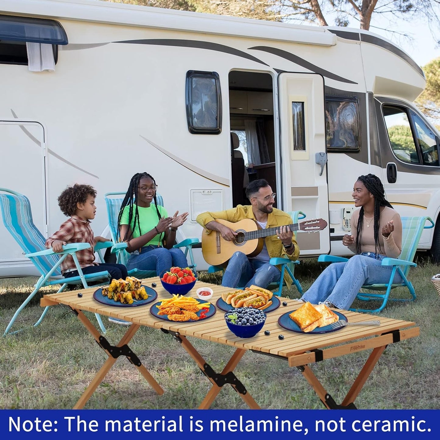 Blue Melamine Dinnerware Sets for 4, Plastic Plates and Bowls Set for 12Pcs, Lightweight Unbreakable Suitable for Indoor/Outdoor Camping Dish Sets, Dishwasher Safe (Blue) Dining & Entertaining Dinnerware Dinnerware & Serveware Home & Kitchen Kitchen & Dining