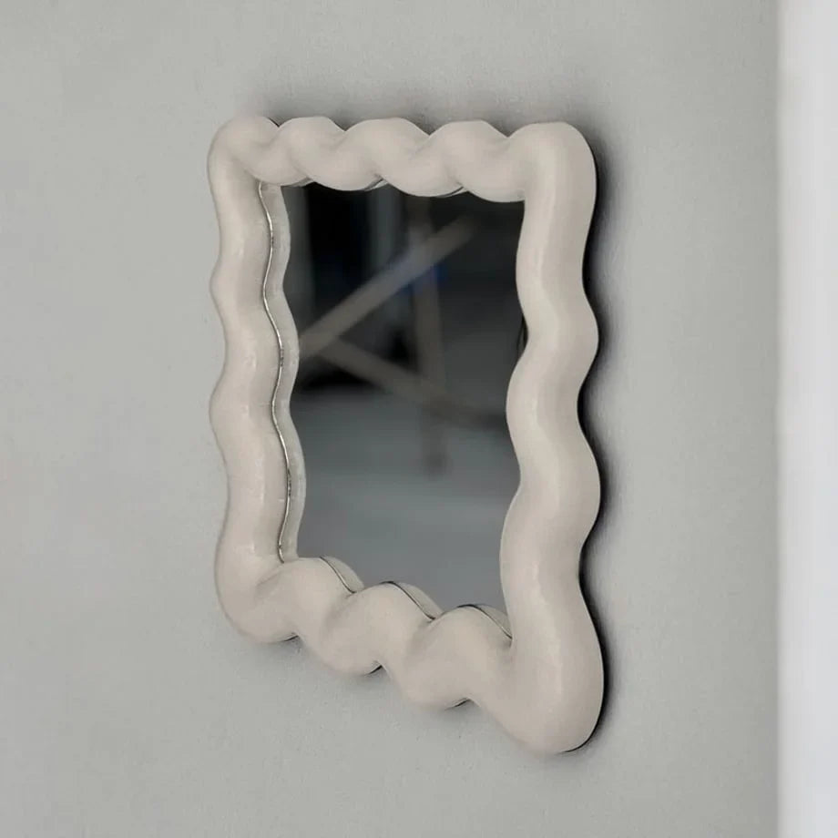 Glossy Wavy Frame Melamine Desktop Mirror