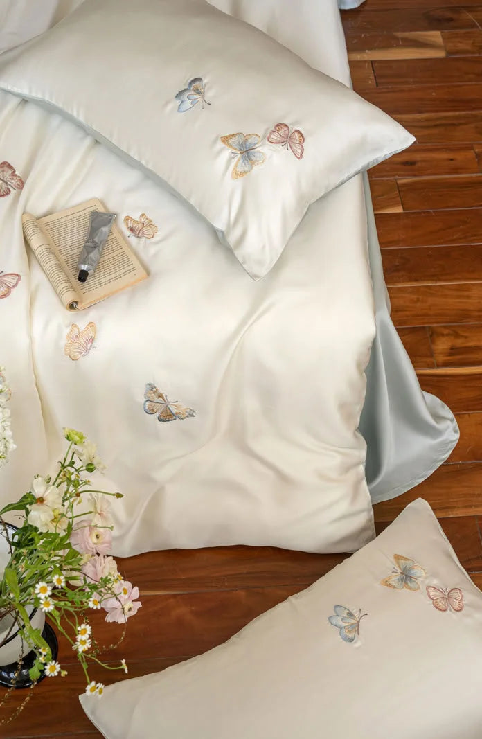 Silky Butterfly Embroidered Tencel Bedding Set