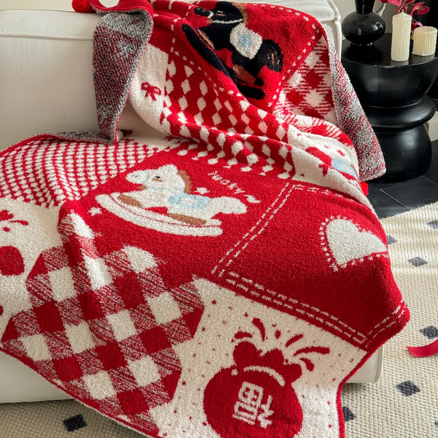 Ownkoti Festive Red & White Patchwork Throw Blanket