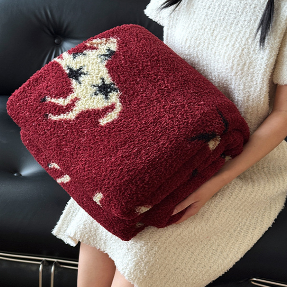 Ownkoti Festive Year of the Horse Knitted Throw Blanket