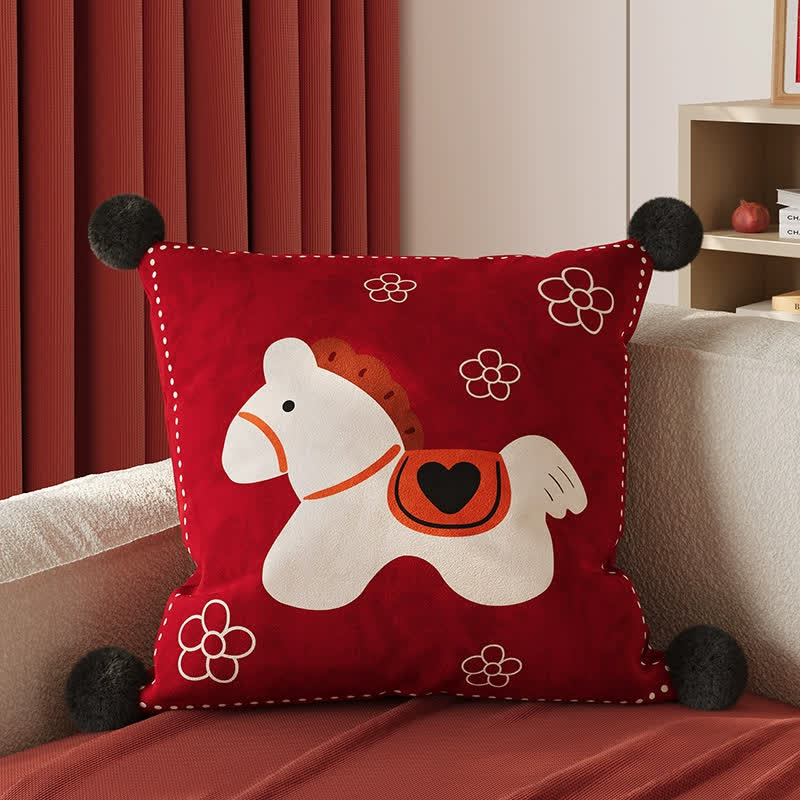 Housse de coussin carrée à motif poney festif