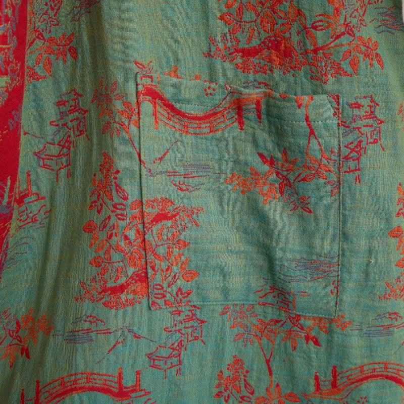 Oriental Bridge & Tree Cotton Kimono Robe