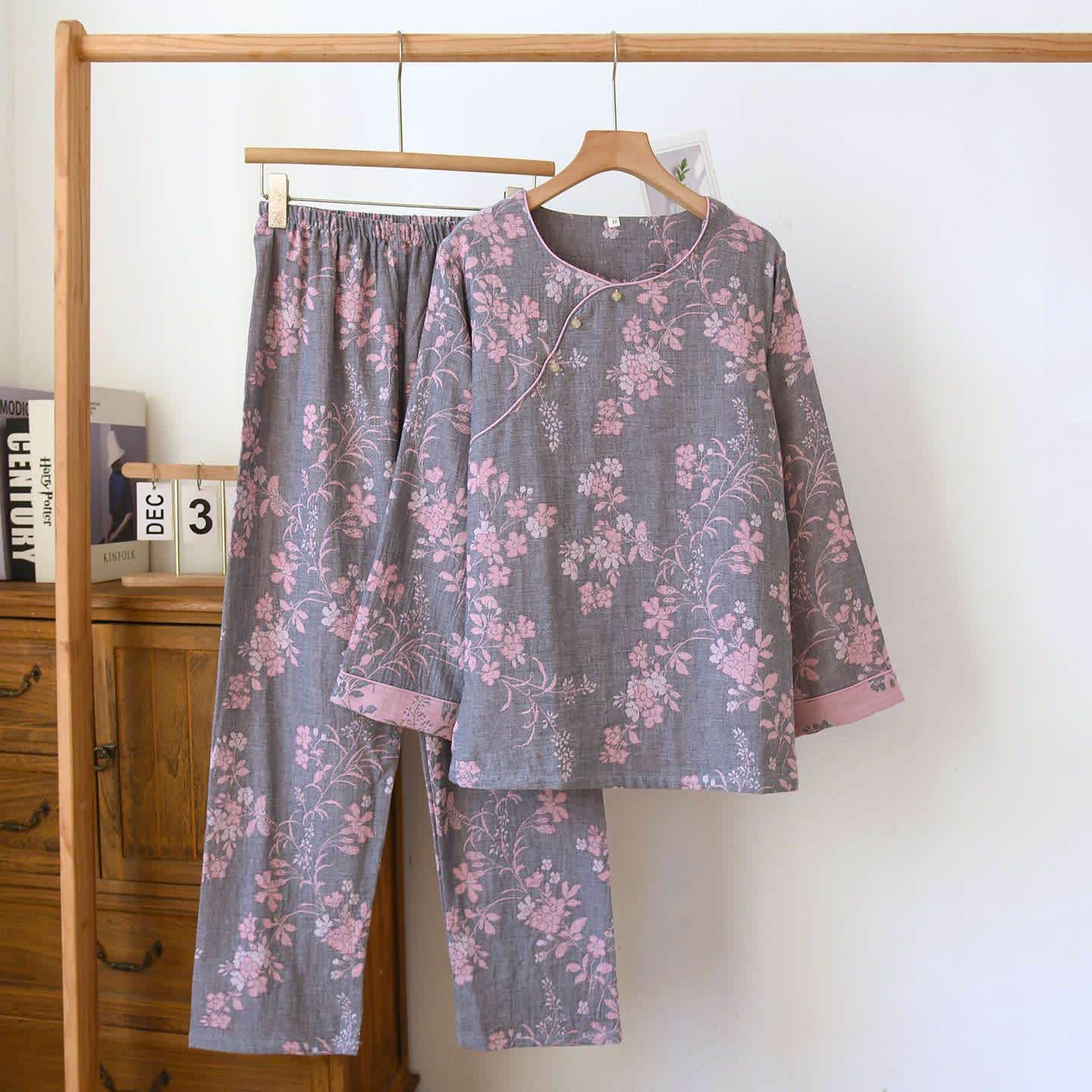Plum Blossom Jacquard Cotton Gauze Pajamas