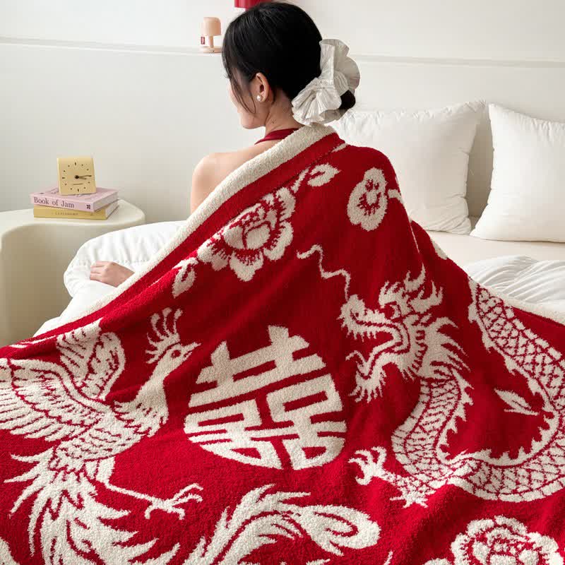 Auspicious Phoenix Knit Throw Blanket