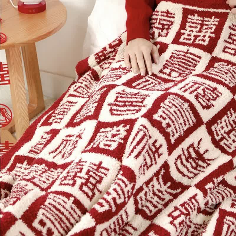 Oriental Auspicious Pattern Plaid Throw Blanket