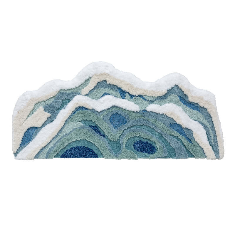 Abstract Ocean Wave Shaped Flocked Rug