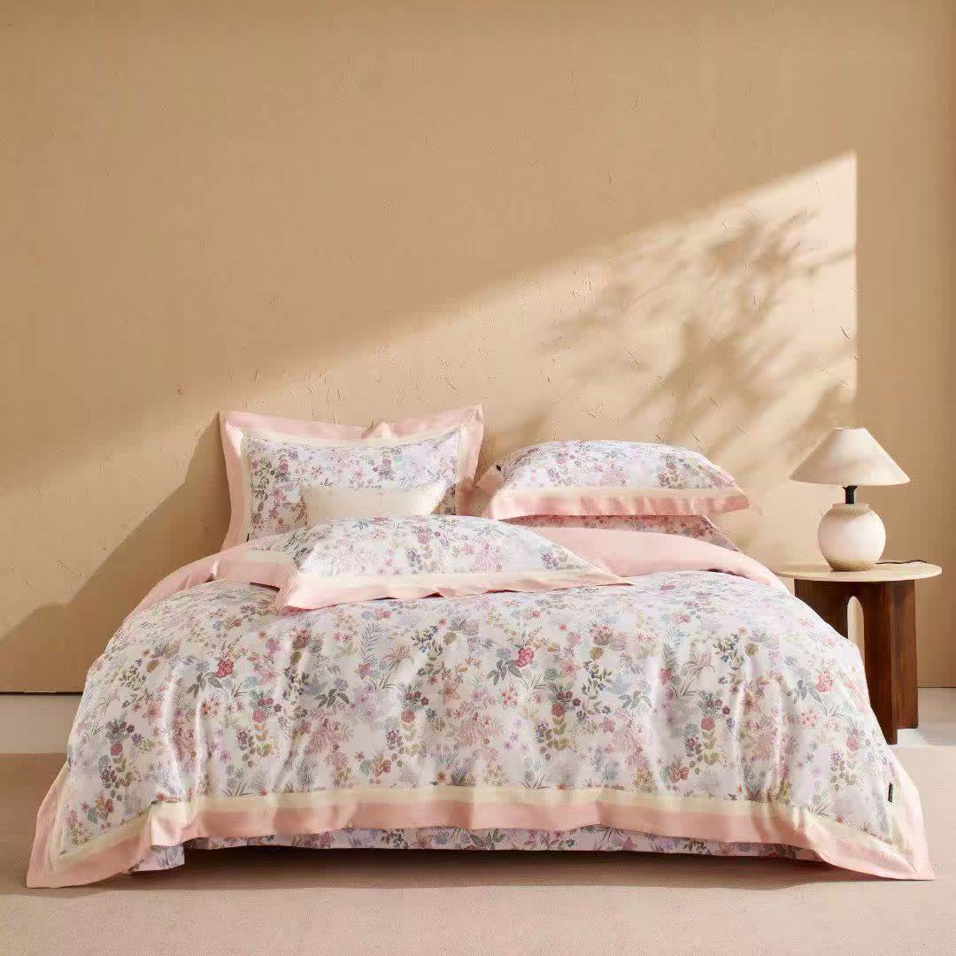 Muted Pink Ditsy Floral Cotton Bedding Set(4PCS)