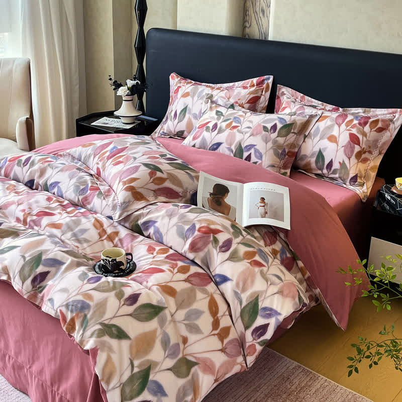 Colorful Leaf Brushed Cotton Bedding Set(4PCS)