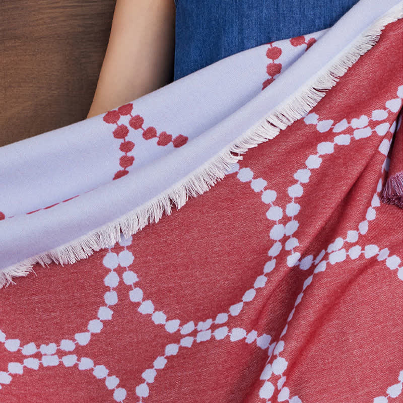 Reversible Circle Pattern Tassel Throw Blanket