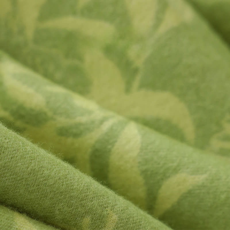 Green Artistic Botanical Tassel Throw Blanket