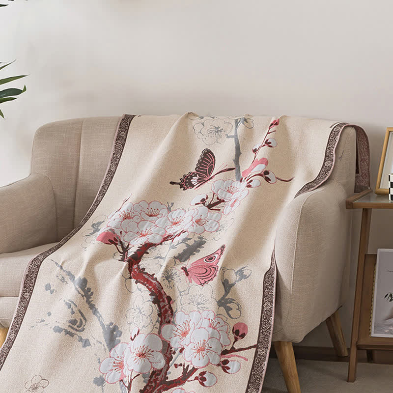 Plum Blossom & Butterfly Cotton Bath Towel