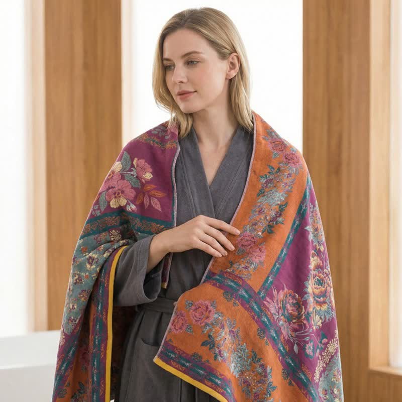 Retro Patchwork Floral Cotton Bath Towel