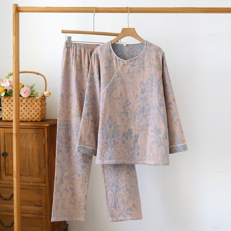 Eastern-Inspired Floral Cotton Pajama Set