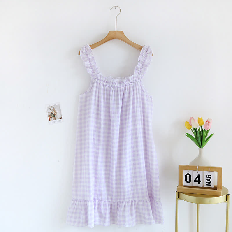 Cotton Ruffle Gingham Cami Nightgown