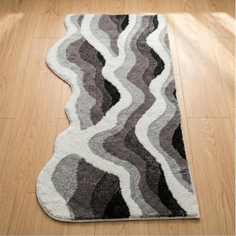 3D Coastal Wave Flocked Rug