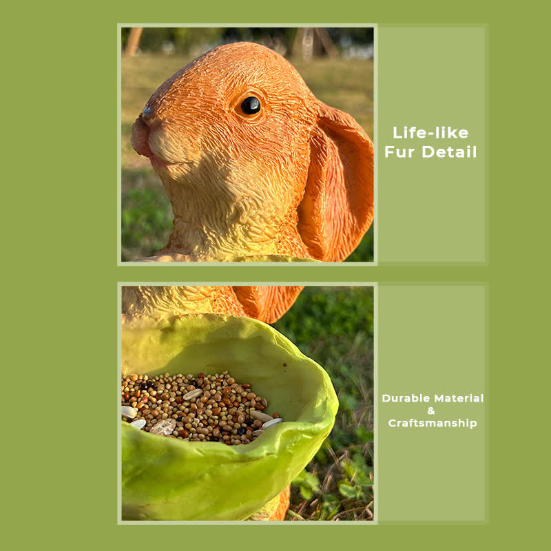 Resin Rabbit Bird Garden Feeder Statue