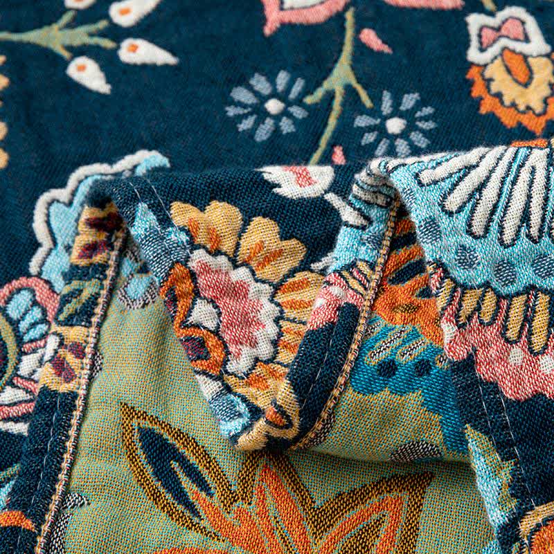 Boho Floral Tassel Cotton Blanket