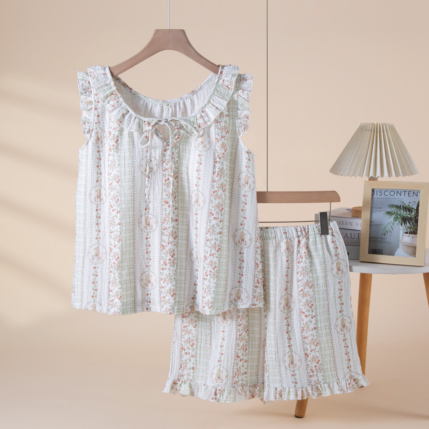 Floral Striped Bunny Cotton Gauze Pajamas