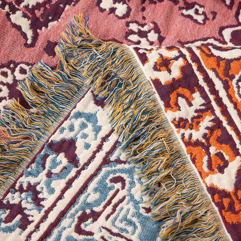 Vintage Floral Cotton Tassel Quilt Blanket