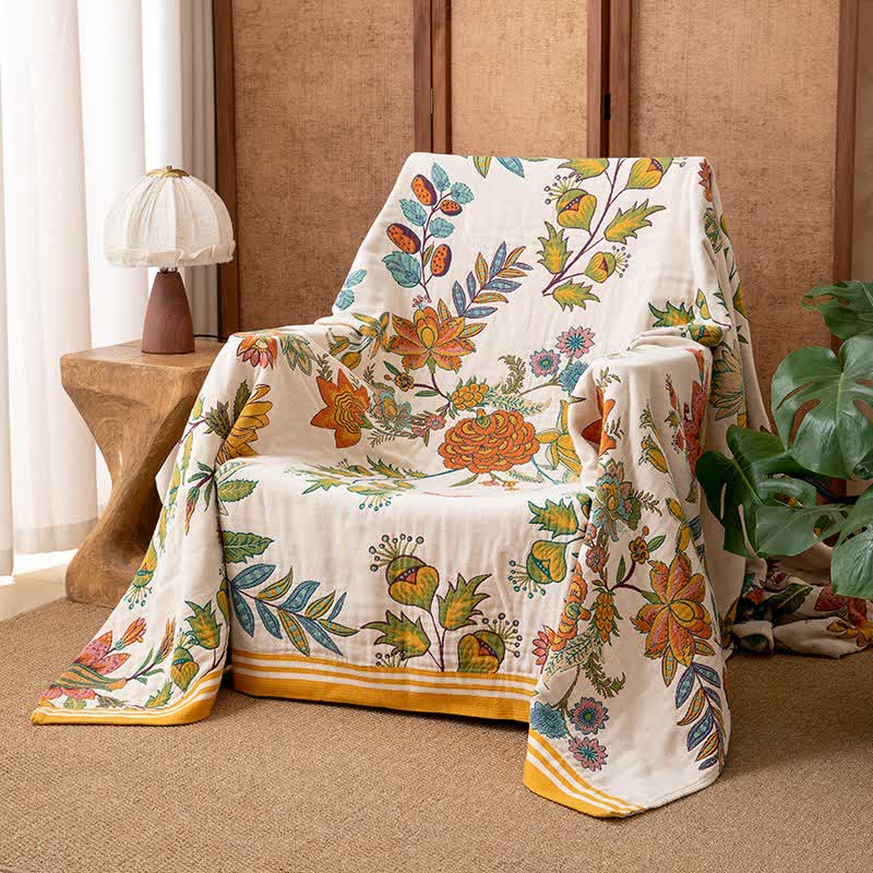 Vibrant Floral Pure Cotton Quilt Blanket