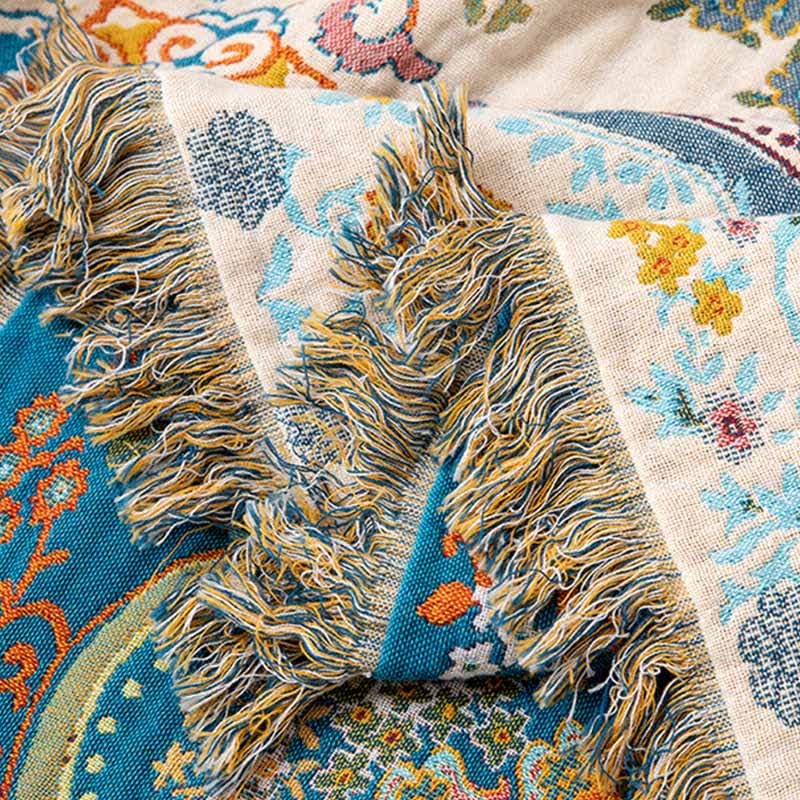Vintage Style Cotton Tassel Blanket