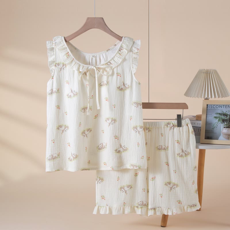 Cartoon Panda Cotton Gauze Sleeveless Pajamas