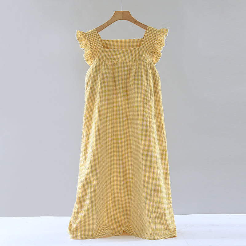 Gingham Flutter Sleeve Cotton Nightgown