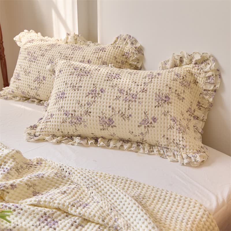 Floral Cotton Gauze Waffle Weave Quilt Blanket