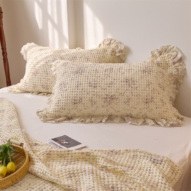 Floral Cotton Gauze Waffle Bedspread Quilt