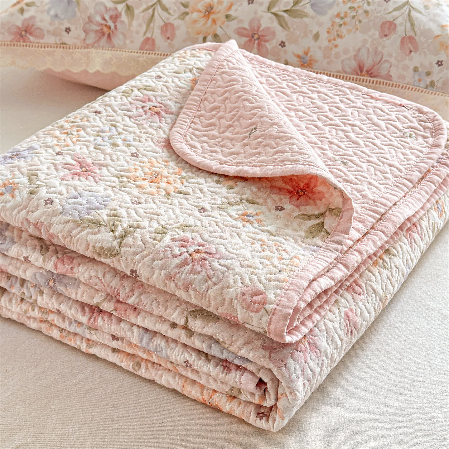 French Country Floral Quilted Cotton Bedspread