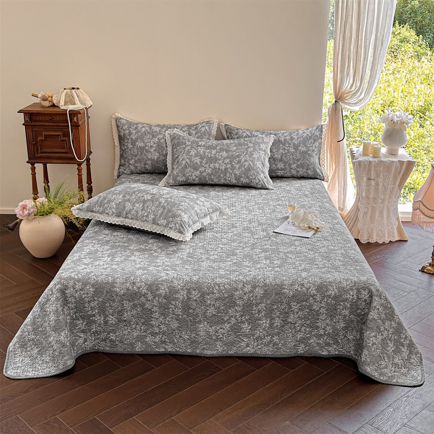 Botanical Cotton Quilted Cotton Bedspread