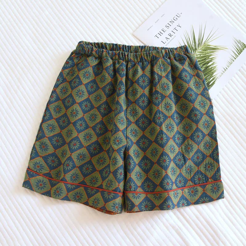 Plaid & Floral Cotton Gauze Pajama Shorts
