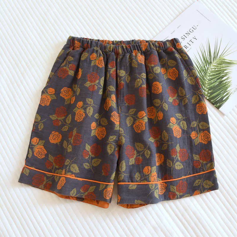 Pastoral Rose Cotton Gauze Pajama Shorts