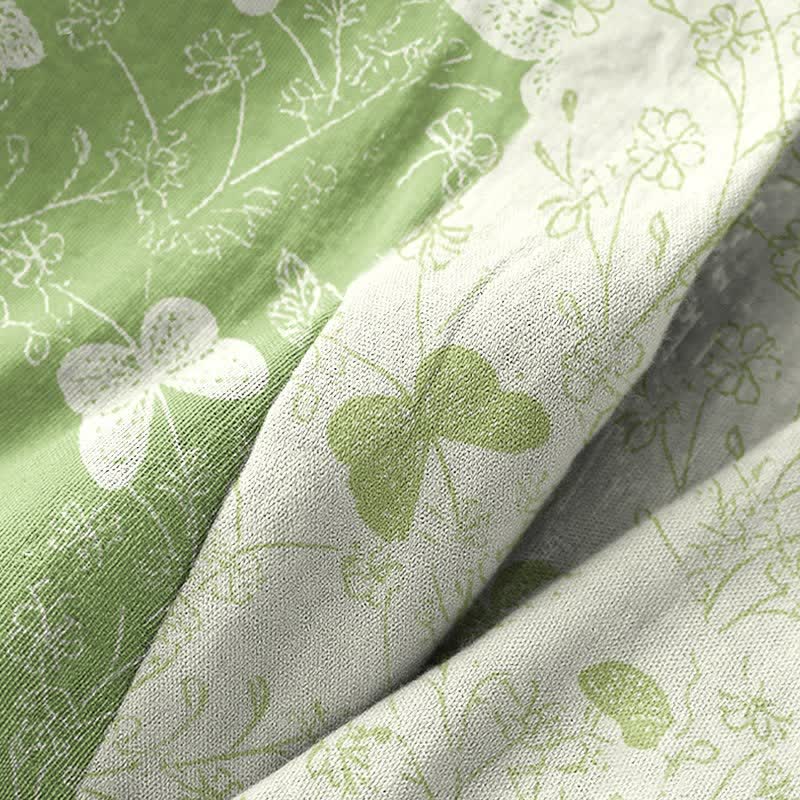 Double Gauze Green Butterfly Cotton Kimono Robe