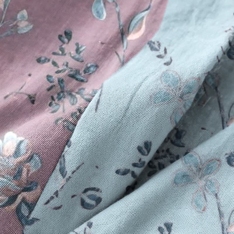Double Gauze Blooming Floral Cotton Kimono Robe