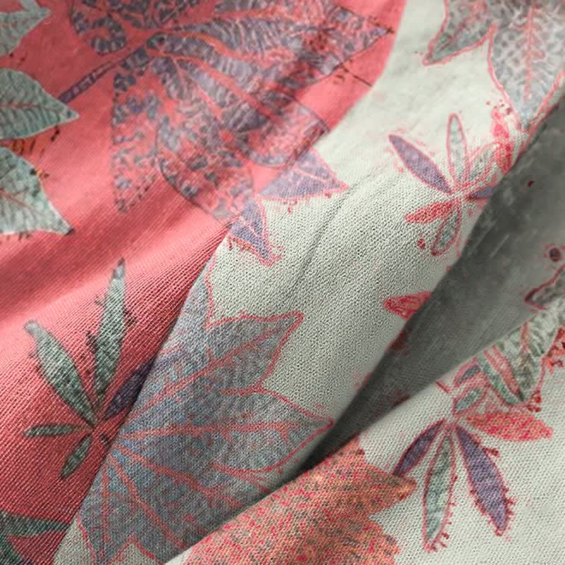 Double Gauze Maple Leaf Cotton Kimono Robe