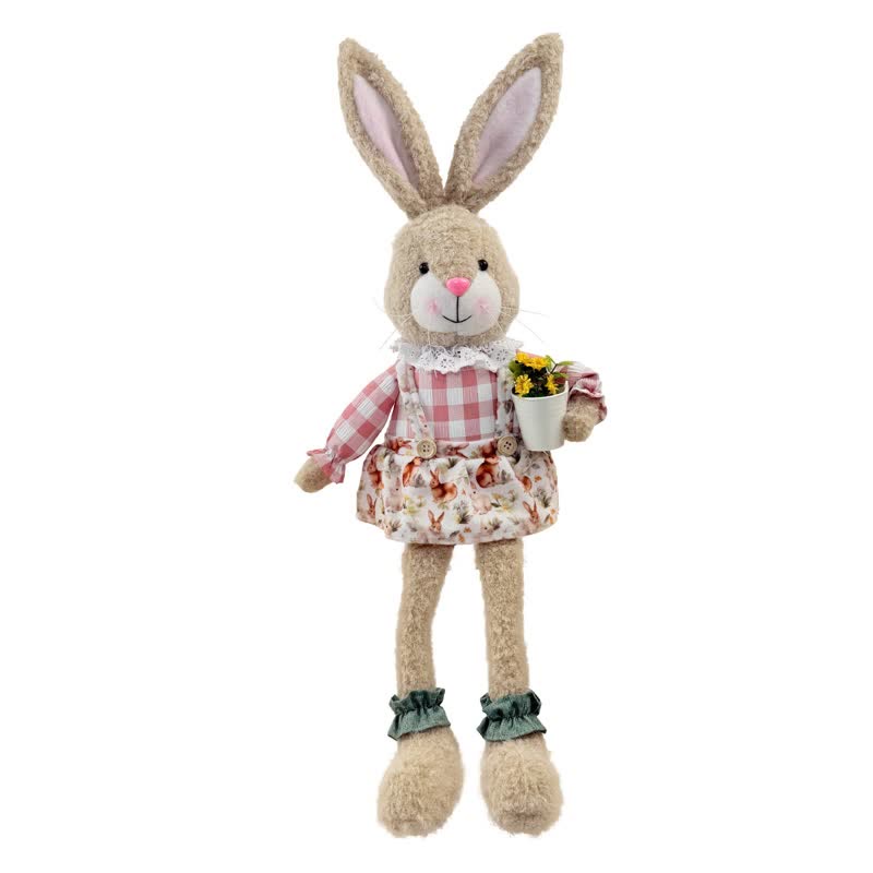 Country Style Sitting Bunny Plush Figurine