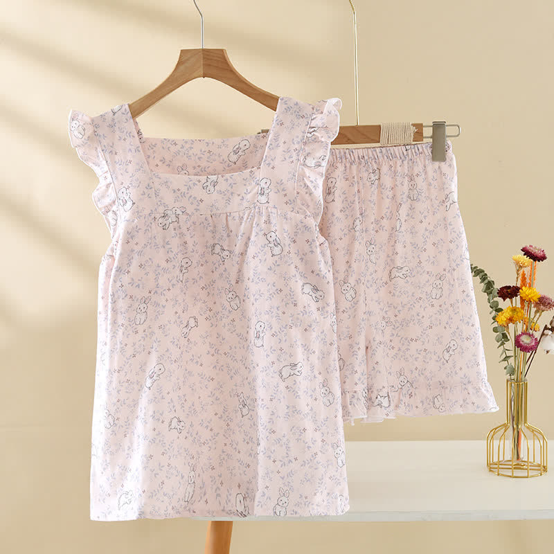 Pastel Bunny Cotton Gauze Sleeveless Pajamas