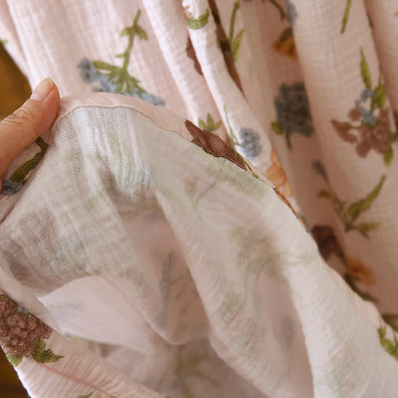 Floral Cotton Gauze Ruffled Neck Robe