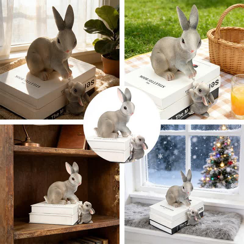 Resin Mother and Baby Bunny Decor