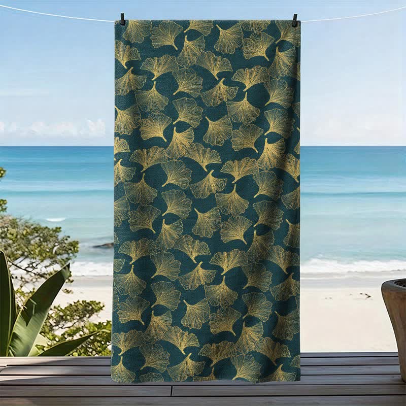 Artistic Line Art Ginkgo Beach Towel