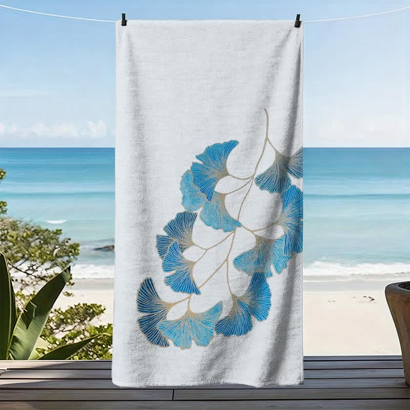 Elegant Blue Ginkgo Leaf Beach Towel