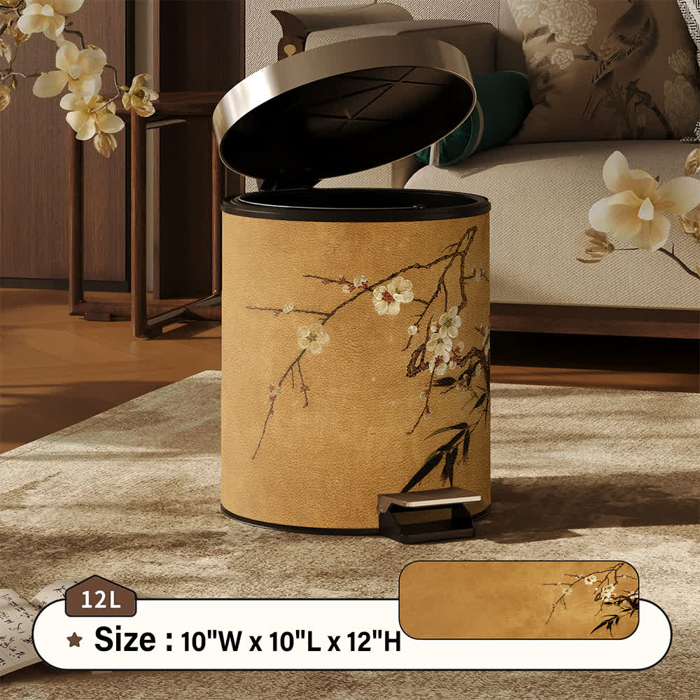 Oriental Plum Blossom Leather Trash Can