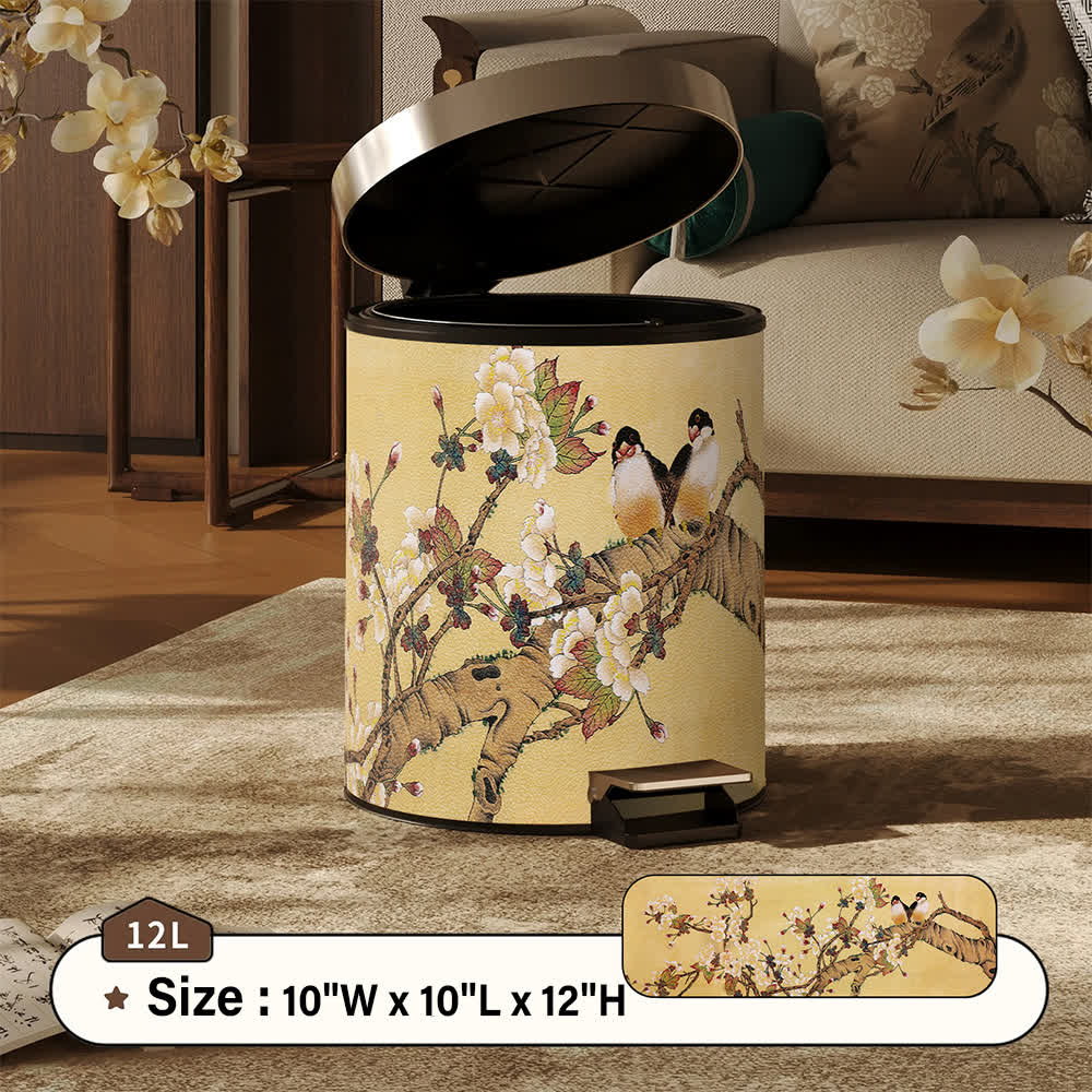 Vintage Chinoiserie Floral & Bird Trash Can