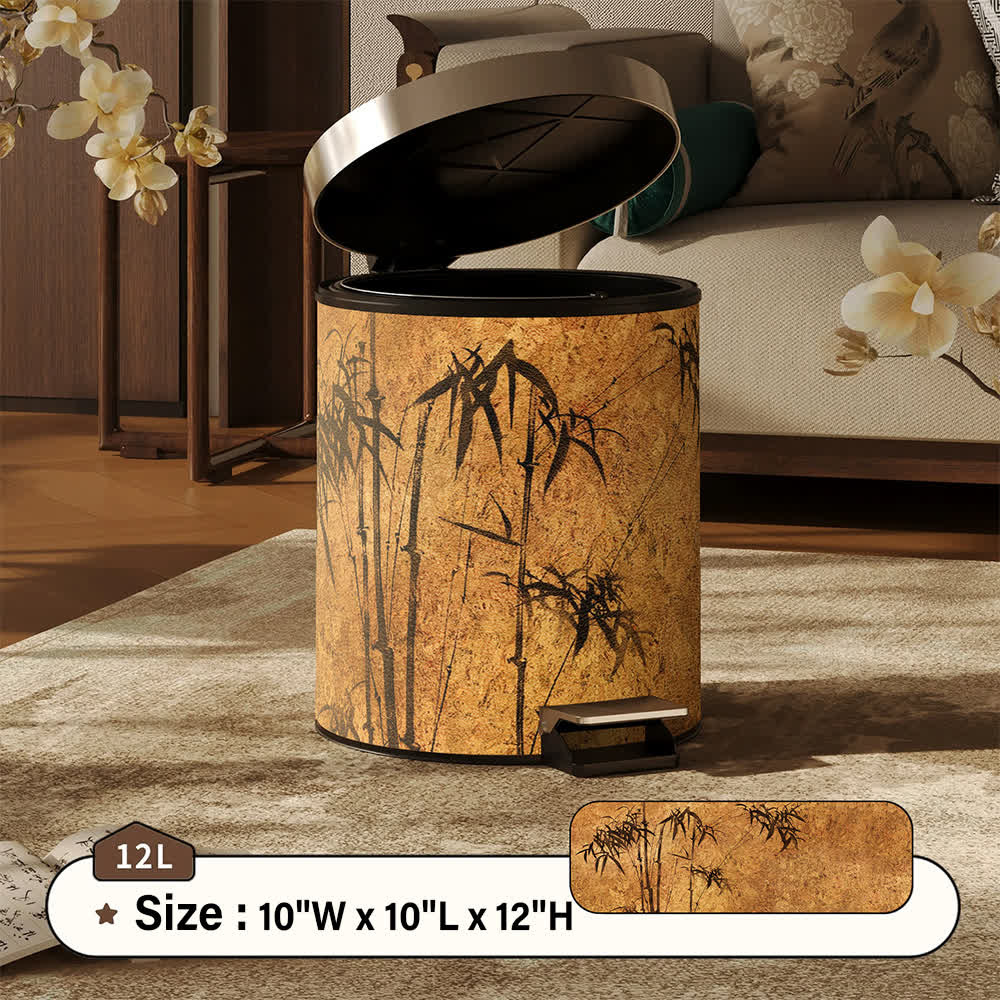 Oriental Zen Bamboo Print Leather Trash Can