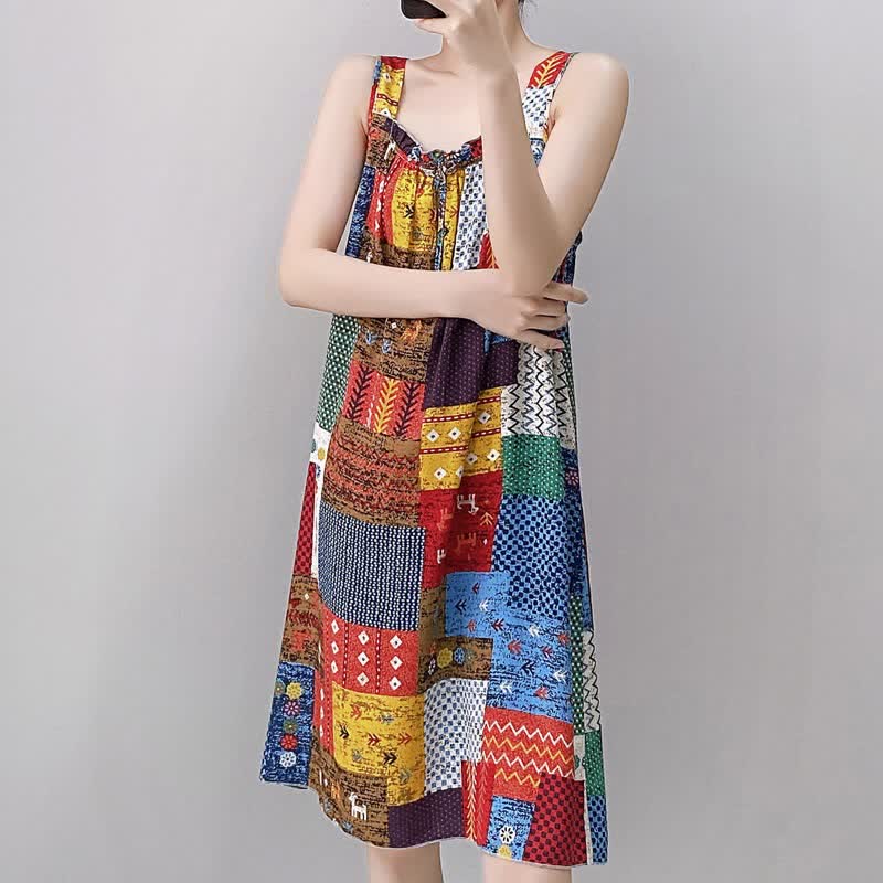 Vintage Mixed Print Sleeveless Nightgown