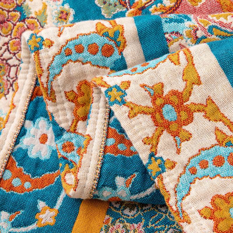 Vintage Pattern Cotton Gauze Tassel Quilt Blanket